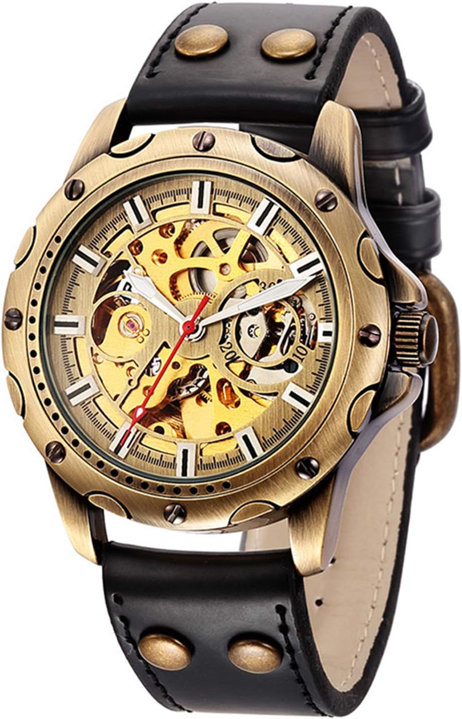 EASTPOLE Vintage Bronze Case Automatic Mechanical Skeleton Leather Band Mens Sport Wrist Watch Gift Box WMB078
