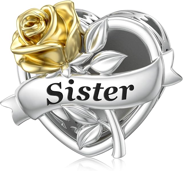 LANBEIDE Family Charms, 925 Sterling Silver Love Heart Flower Charms Bead fit Pandora Bracelet Mom Sister Friends Wife Charms Gifts for Women