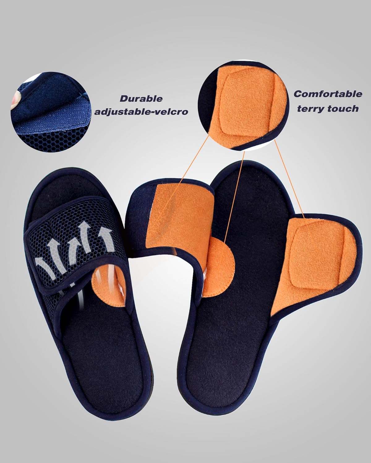 WALKFUN Adjustable House Slippers for Men Open Toe Breathable Indoor Slip on Mens Slides Sandals with Memory Foam for Bedroom,Patio - Image 3