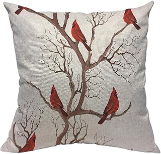TKS MITLAN Beautiful Red Birds Pillow Covers 18x18 Inch Cardinals on Bare Brown Tree Branches Winter Christmas Decorative Throw Pillow Covers Cushion Case for Home Sofa Couch Decoration