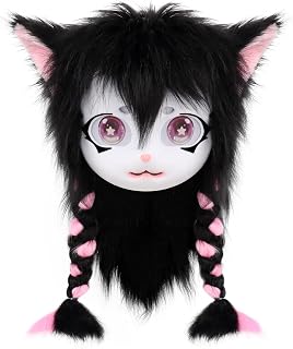 Animal Cat Head Mask Fursuit Cute Plush Anime Masks for Halloween Masquerade Cosplay Costume Accessory