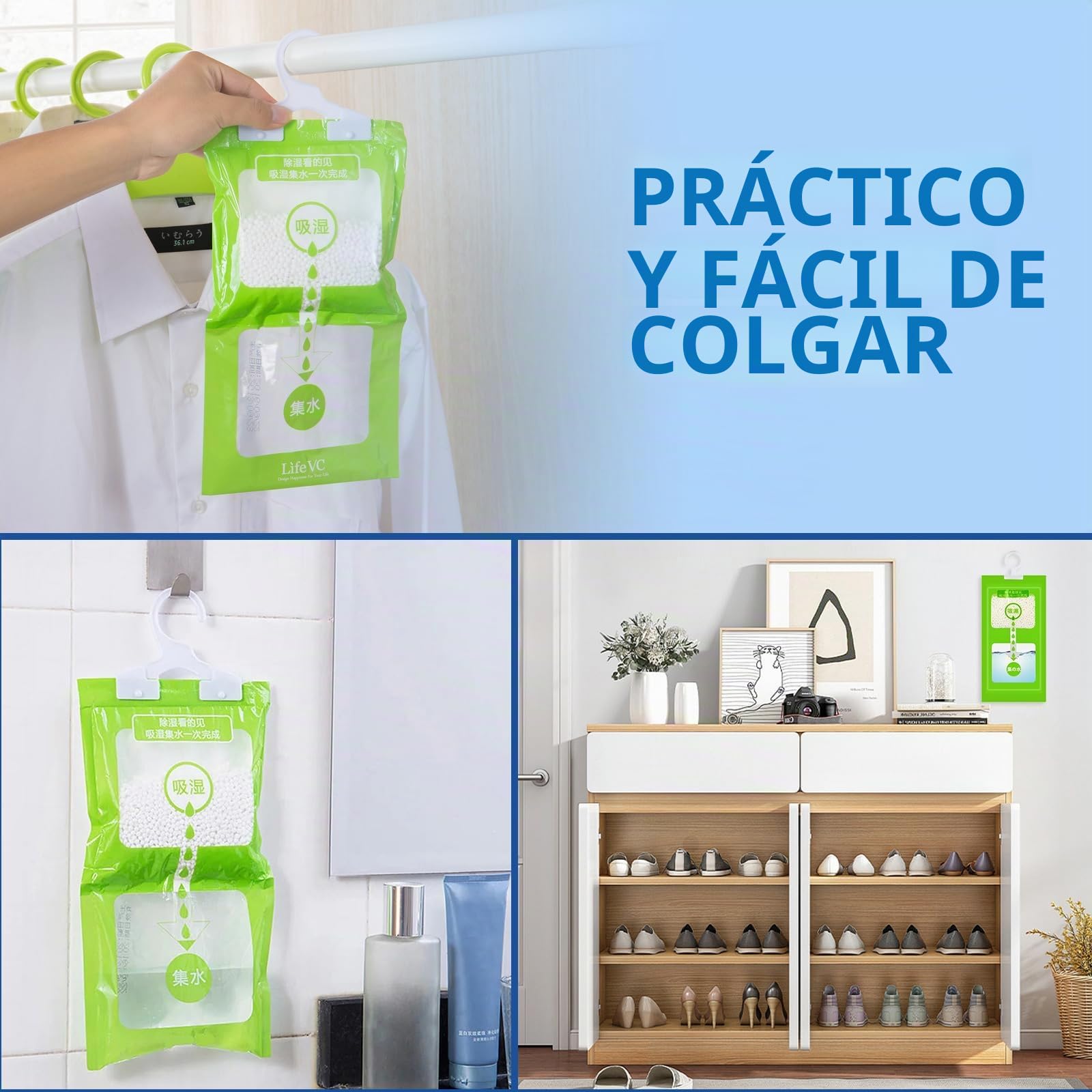 10 bolsas de deshumidificación de 100 g, para armarios, armarios, colgantes, para sótanos, dormitorios, baños