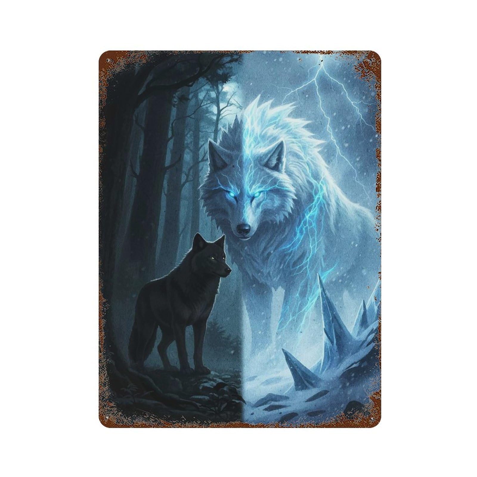 Wolves in The Forest Light And Dark Weathered Tin Sign 15.7"x11.8", Novelty Wall Decor for Garage, Pub Or Kitchen