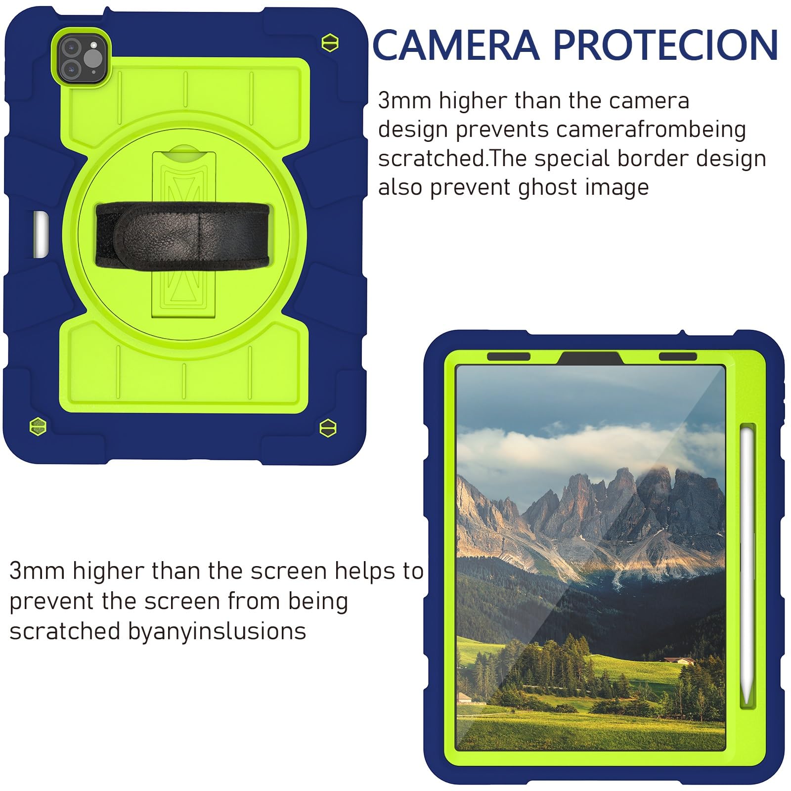 Custodia protettiva per tablet PC compatibile con iPad Air 5/Air 4 da 10,9" 2022/2020, custodia protettiva antiurto integrale con guscio infrangibile W supporto girevole a 360°+cinghia da polso +