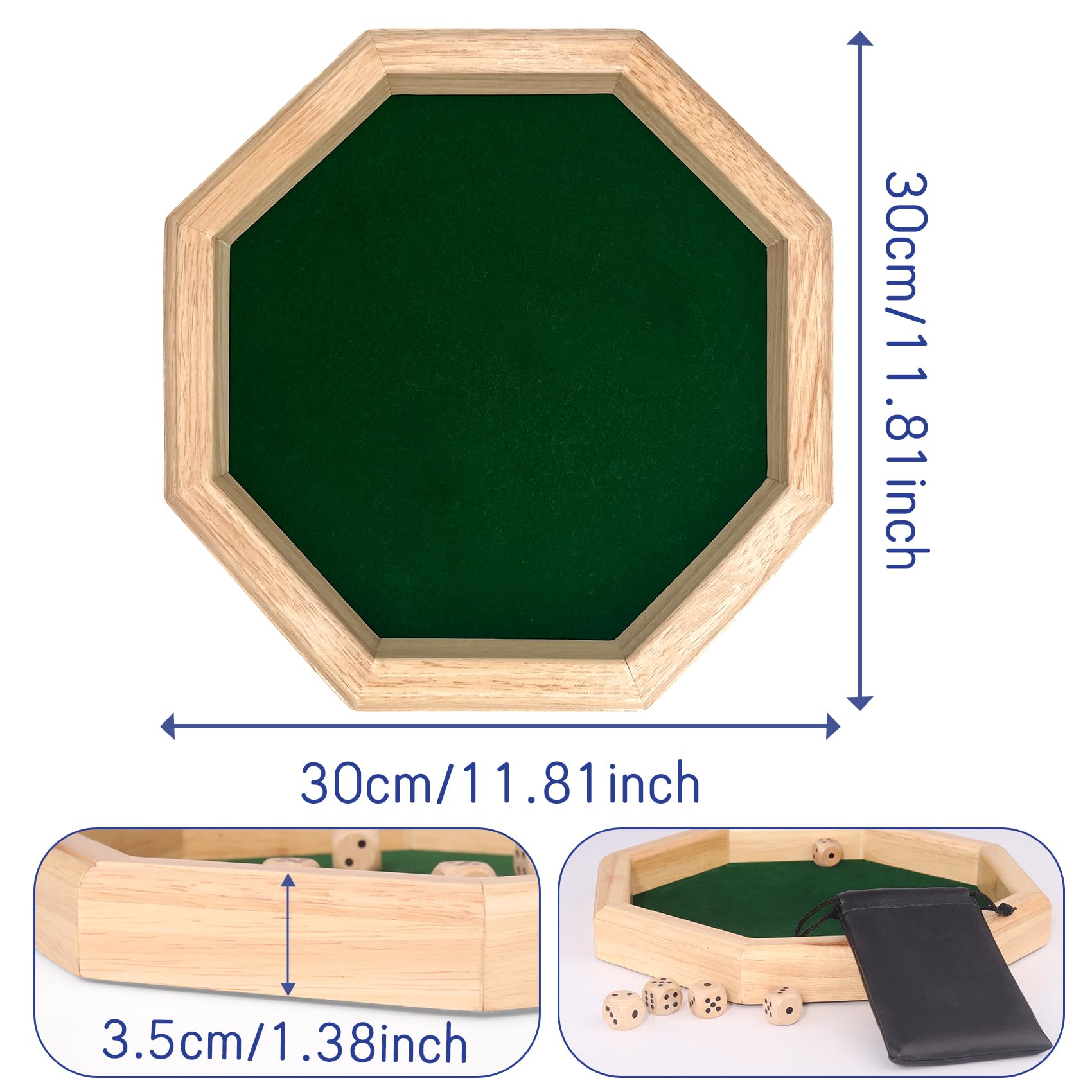 Piste de dés, 30 CM/11,81 in Plateau de des en Bois,Plateau de des, Piste de des, Piste de des+Dés & Ceintures, Convient pour Plateau Jeu de Dés pour Les Jeux de Table DND et RPG