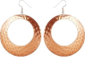 Touchstone Indian Bollywood Hand Hammered Copper Hoop Earrings
