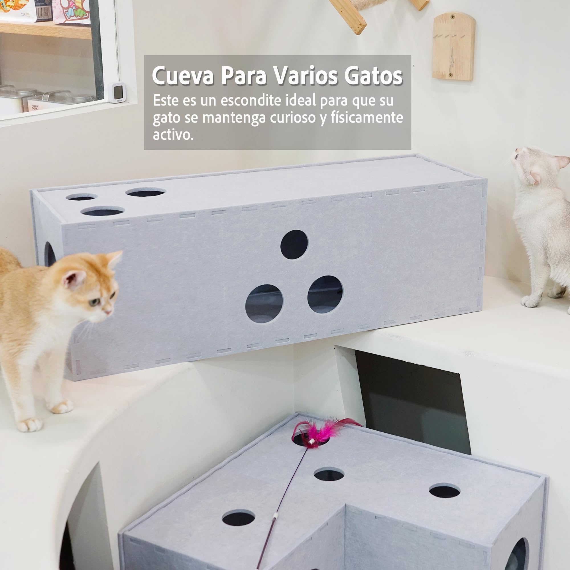 PETKARAY Túnel para gatos, cueva escondite original para gatos de interior, tubos y túneles de juego grandes para gatitos, juguete de fieltro suave para gatos con agujero interactivo