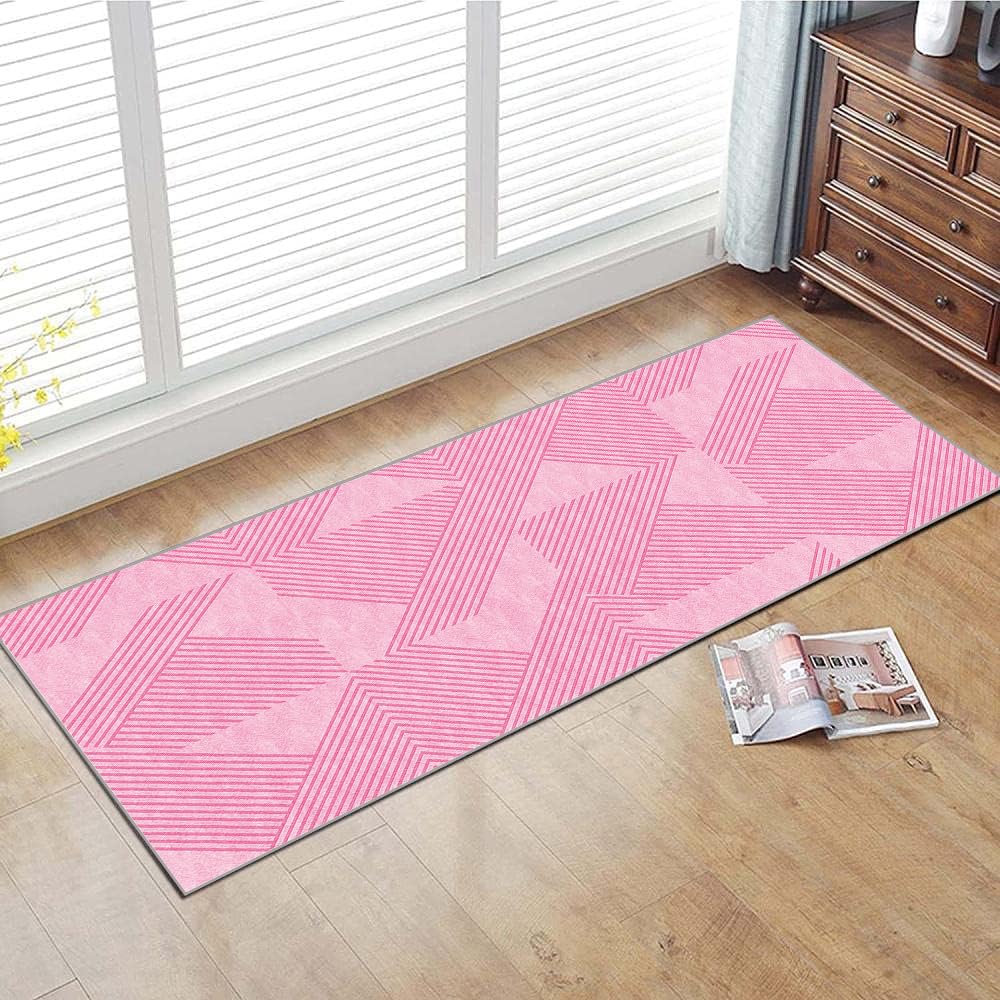 Extra Langer Teppich Läufer Lang Flur Küche rutschfest waschbar 120x420cm Rosa Teppichmatten Küchenläufer Schmutzfangmatte Küchenteppich Meterware Esszimmer Schlafzimmer