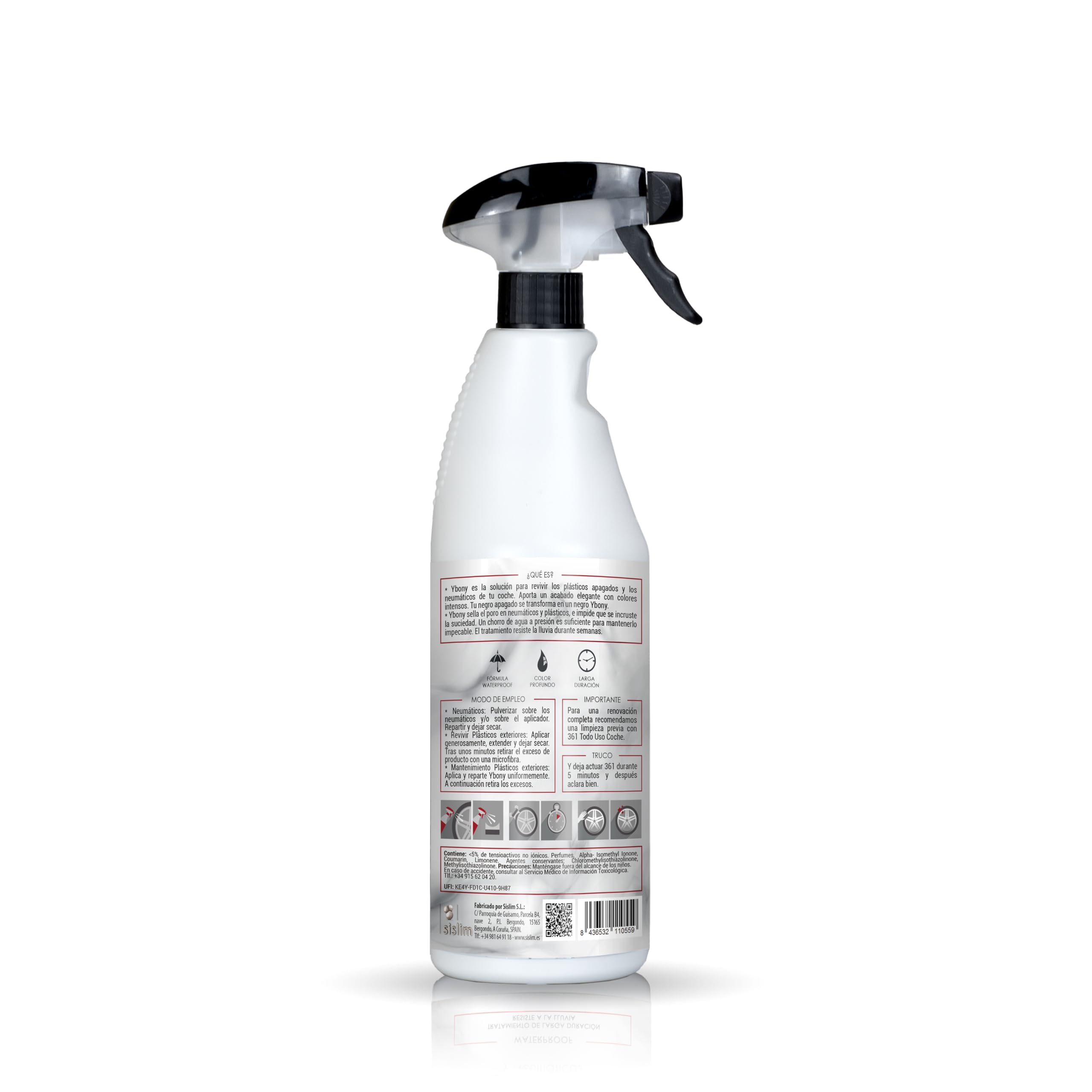 Sisbrill Ybony, Renueva, repara y restaura plásticos deteriorados o blanquecinos - Revive Neumáticos - Proporciona Ultra-Brillo - Resiste la Lluvia - 750 ml + 1 aplicador (Pack 1) | Renueva, repara y restaura plásticos y neumáticos deteriorados con acabad