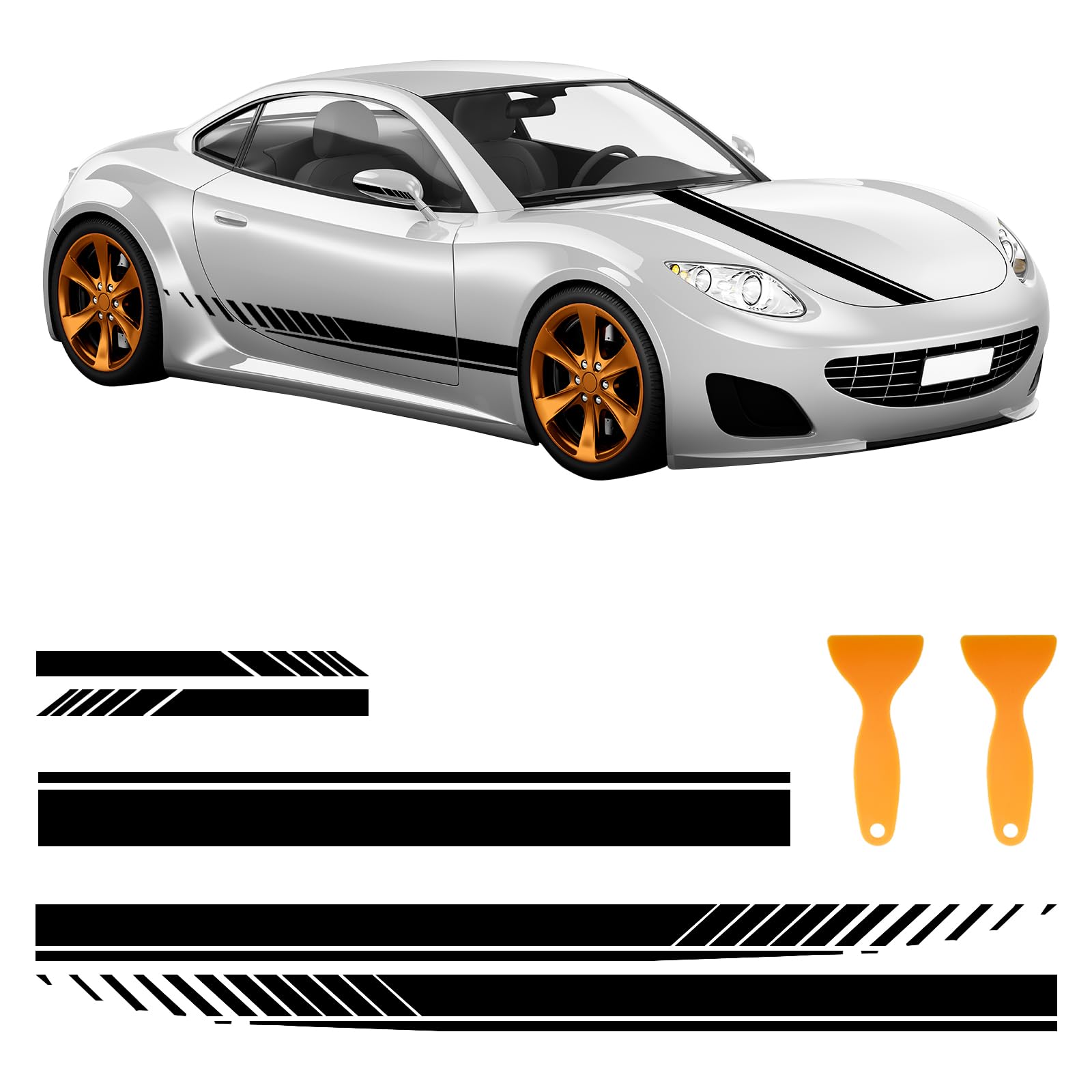 5 strisce laterali per auto, strisce laterali da corsa, in PVC, per SUV, camion e fuoristrada, autoadesive, per tuning (nero)