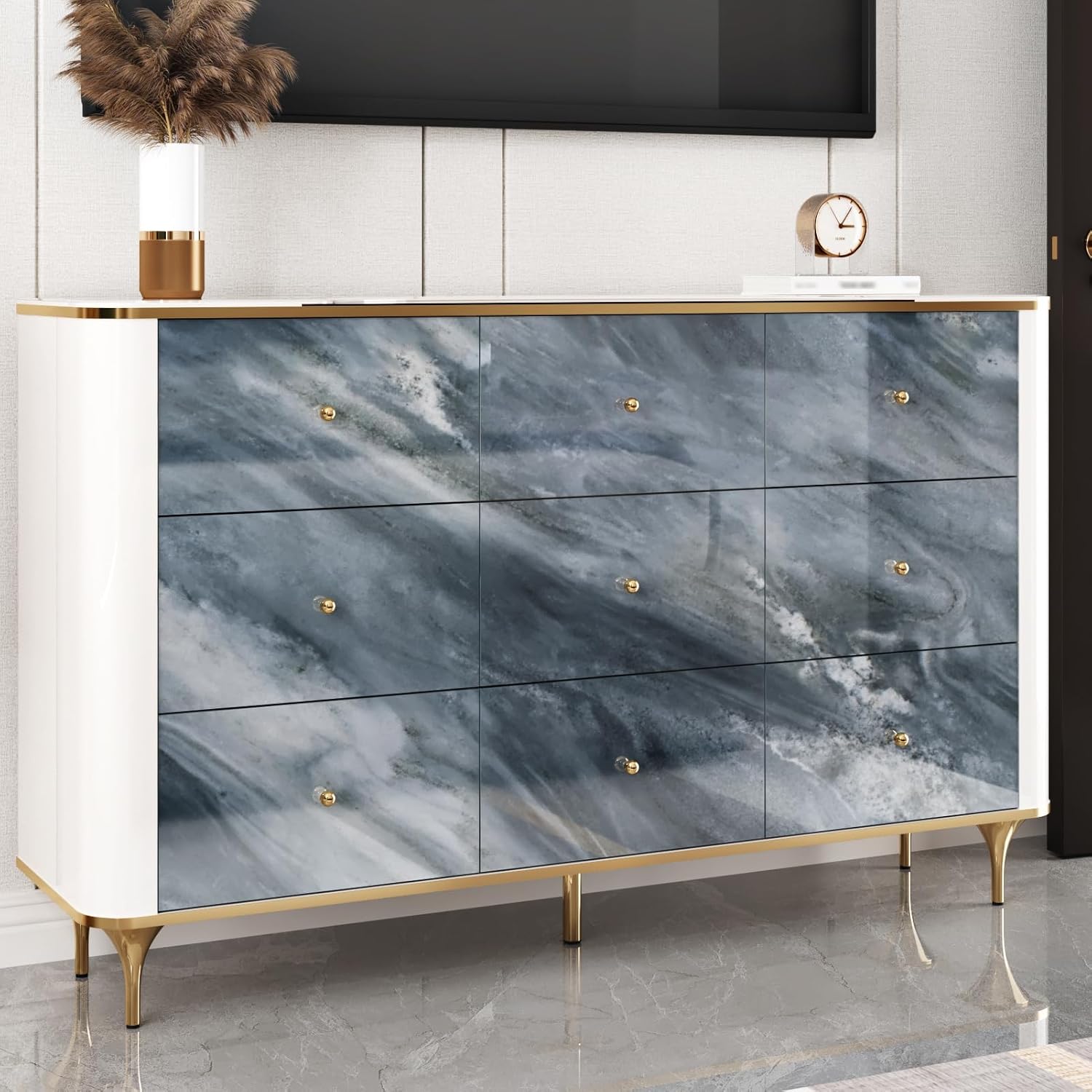 Wallercity Shiny Marble Gray/Blue Contact Paper for Countertops Waterproof Removable Marble Wallpaper Peel and Stick Countertop Self Adhesive Granite Wall Paper for Kitchen Cabinet Table Top 24x315 IN