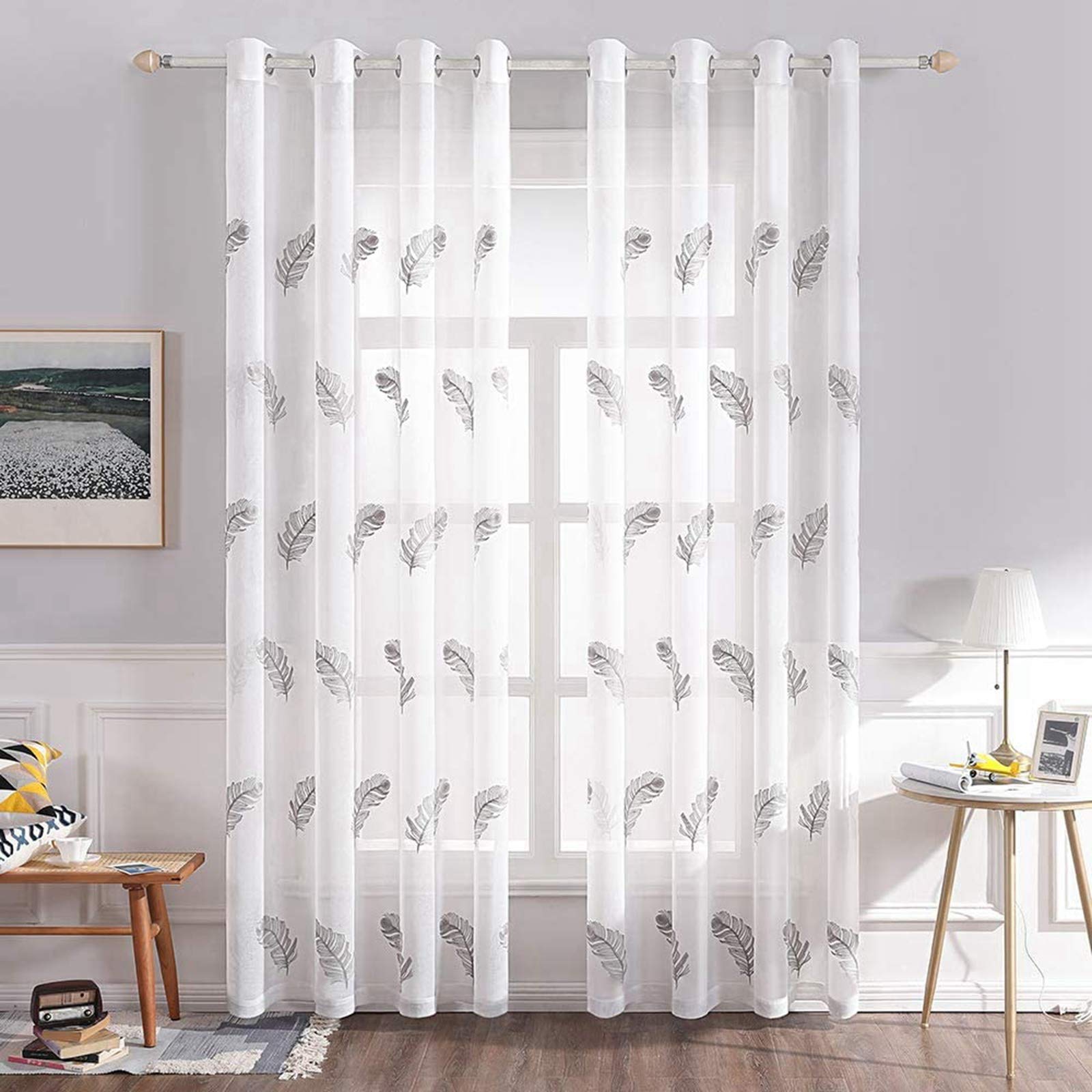 L.Z.E Tende In Voile Trasparente Con Occhielli - Sfumatura Blu/Arancione, 140x145 Cm (2 Pannelli), Per Soggiorno E Camera Bambini