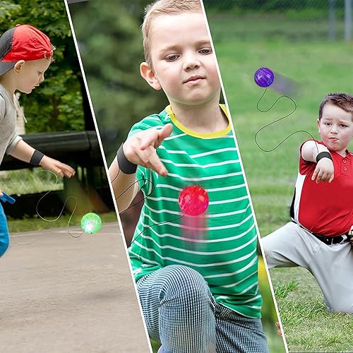 Miniatura 6 de ArtCreativity Bolas de muñeca de órbita iluminadas, juego de 4, bolas iluminadas con luces intermitentes y cuerda elástica, juguete de bola órbita