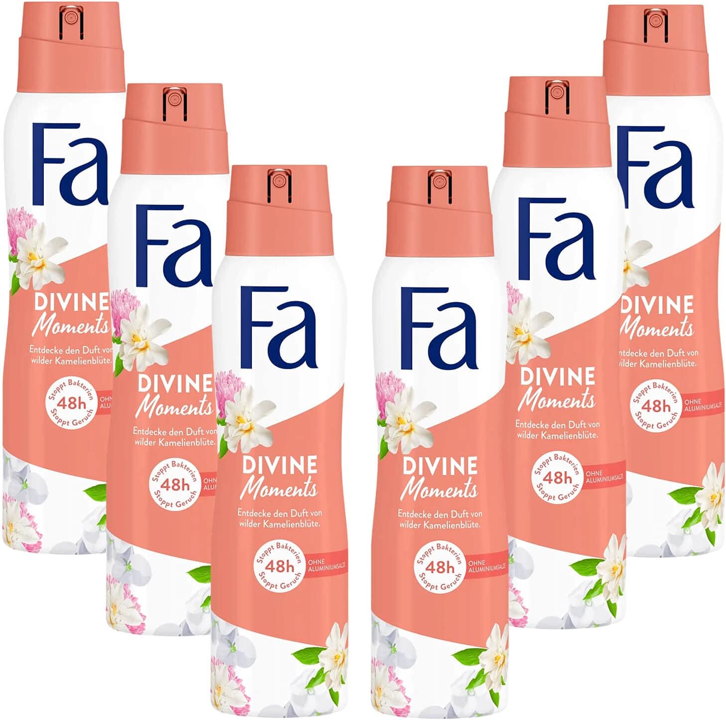 Divine Moments Deodorant Spray, 0% Aluminum Salts Anti Stains, Pack of 6 (6x150ml)