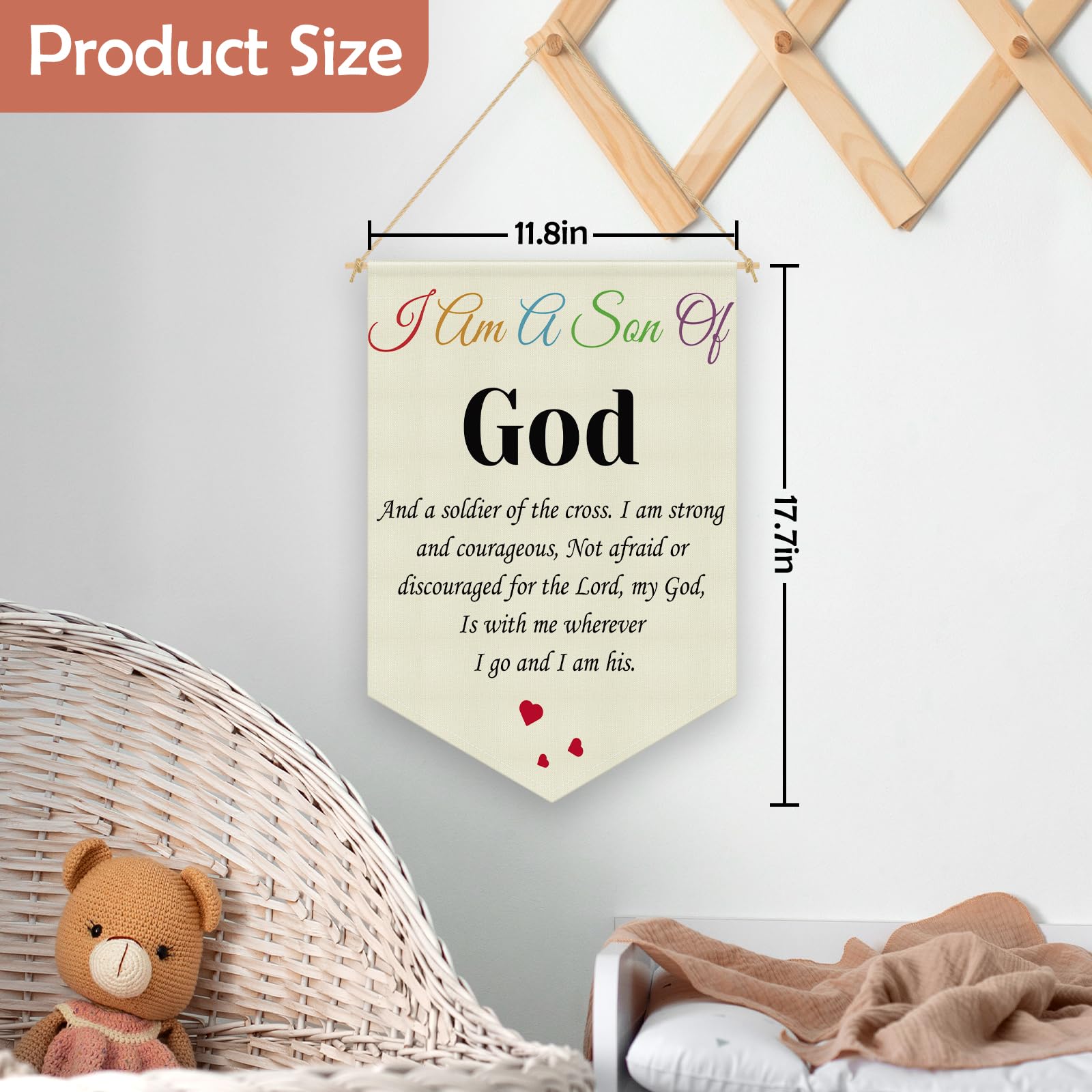 Boy Nursery Decor Bible Verse Scripture Wall Signs Hanging Pennant Flag Banner Baby Boys Room Sign Christian Wall Decor for Boys Room Nursery Bedroom Playroom Classroom Linen Cotton Flag