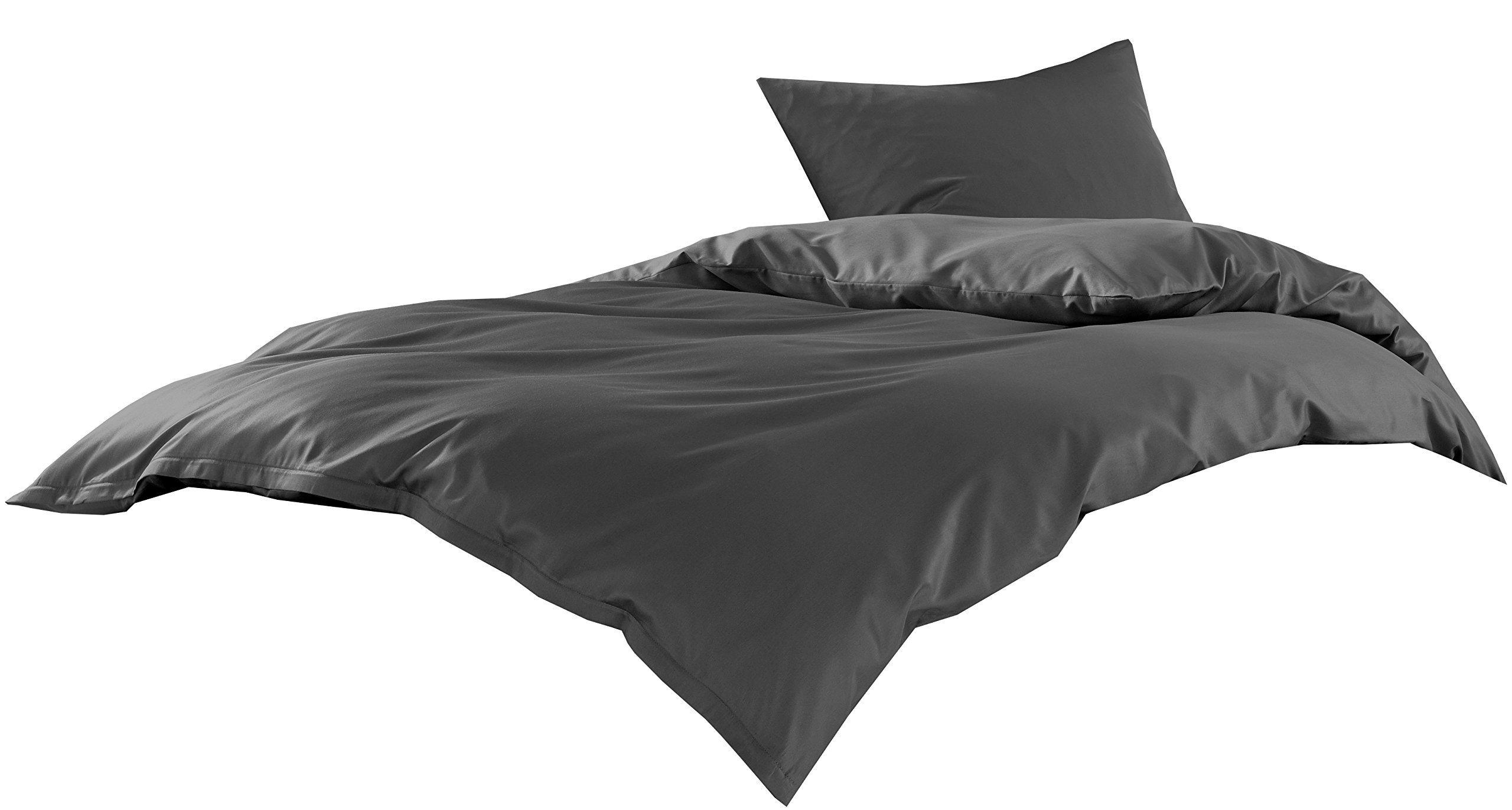 Bettwaesche-mit-Stil Hotelbettwäsche Garnitur Lia Linon/Renforcé 100% Baumwolle anthrazit Uni einfarbig mit Reißverschluss (155 cm x 220 cm + 80 cm x 80 cm)