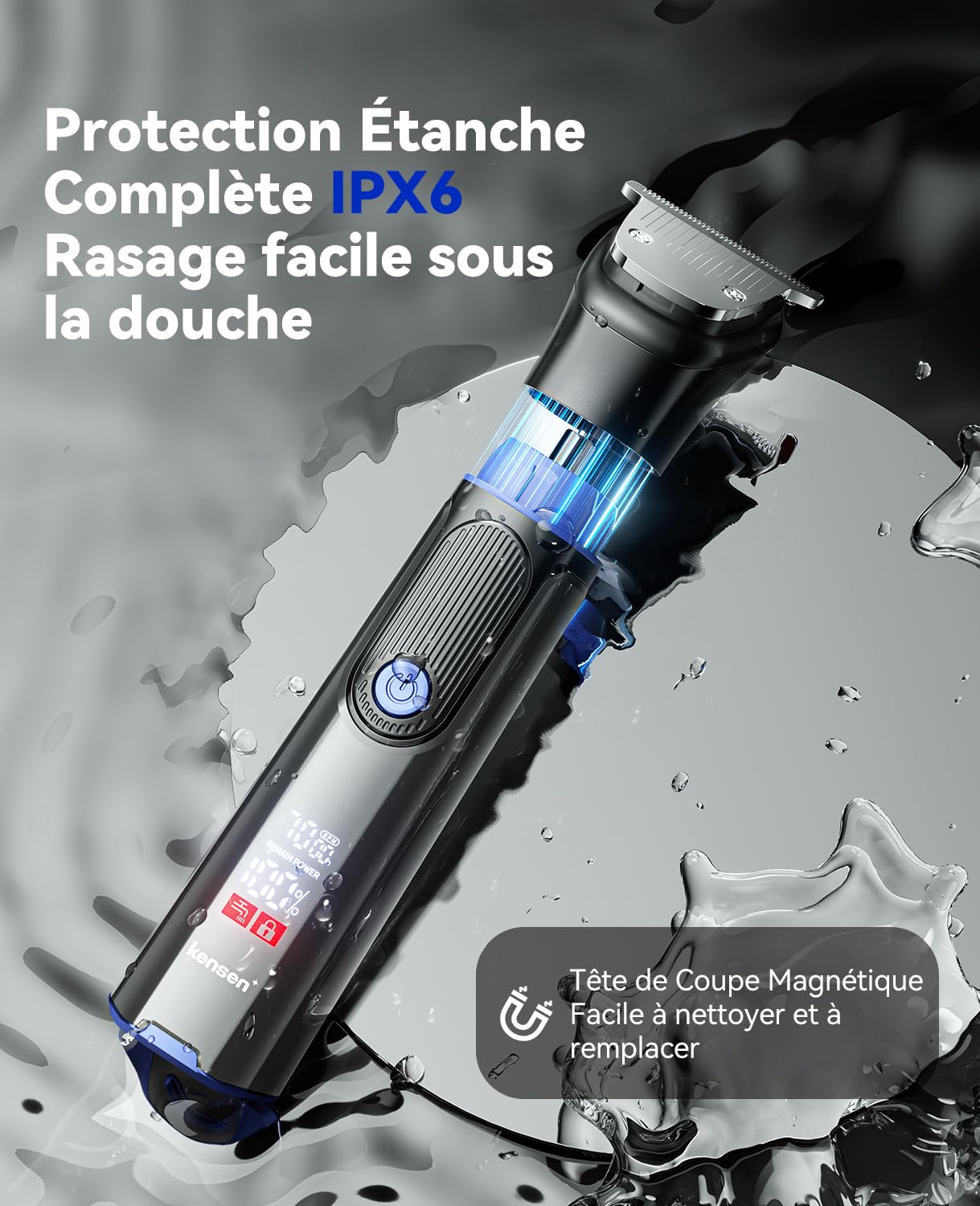 KENSEN Tondeuse tout-en-un 18 accessoires pour corps, barbe et cheveux | 2 velocità 120 Mins d'Autonomie Tondeuse Multifonction Homme 100% Étanche, 7 Hauteurs de Coupe(3/4/6/9/11/12/15mm)