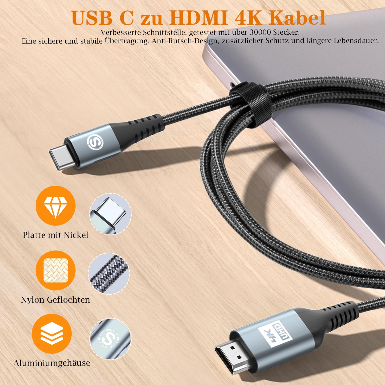 Cavo USB C a HDMI 4K 0.5m, Cavo da USB Tipo C a HDMI,Thunderbolt 3/4 compatibile con i Phone 16 15 Pro/Max, Galaxy S24/S23/S22/S21/S20, MacBook Pro/Air 2020, iPad Air 4, iPad Pro 2021, iMac, XPS ecc.