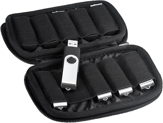 JBOS USB Drive Holder with 10 Slots, Multicolour Neoprene, Zipper Closure