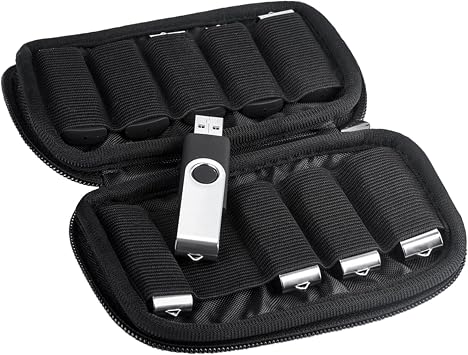 JBOS USB Drive Holder with 10 Slots, Multicolour Neoprene, Zipper Closure