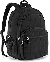 BAGSMART Quilted Laptop Backpack for Women - Water-Resistant 15.6" College Bookbag, Travel Daypack with Padded Straps, Black