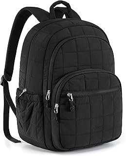 BAGSMART College Laptop Backpack, Travel Backpack for Women, Quilted Casual Daypack, Water-Resistant Bookbag for 15.6 Inch Laptop, Black
