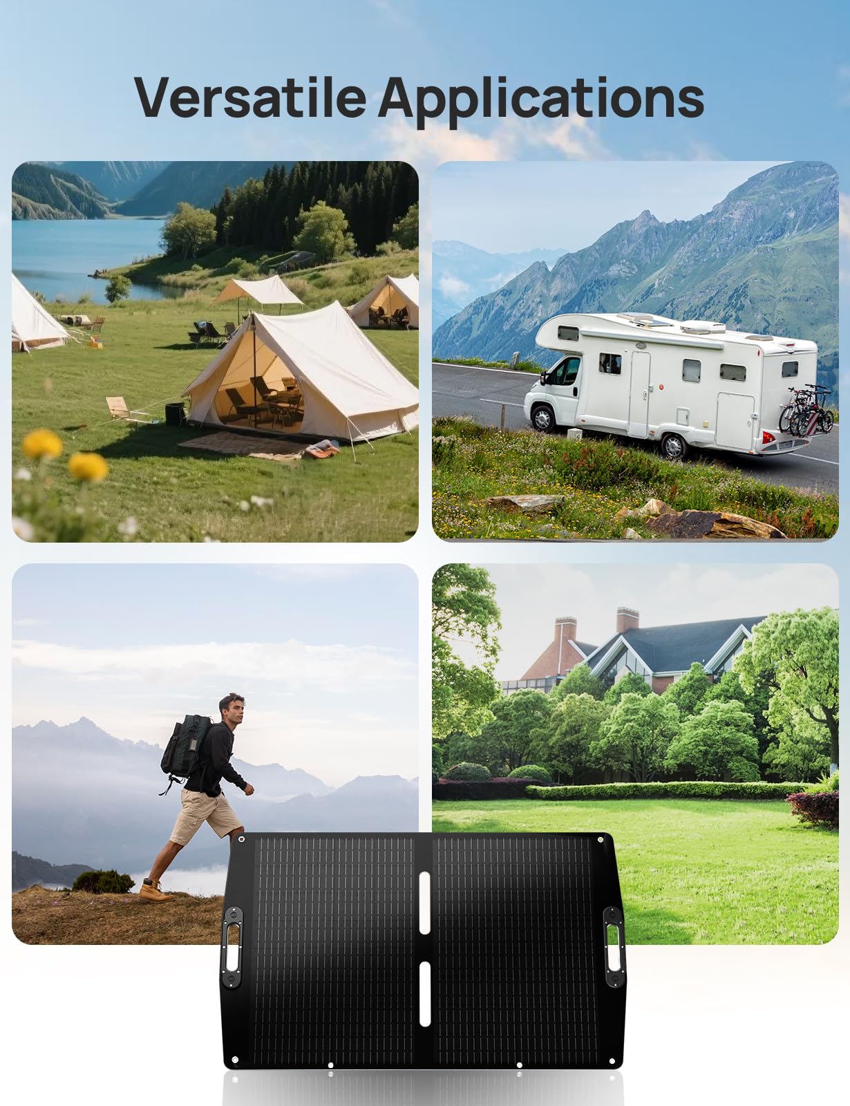 ECO-WORTHY Panel solar plegable monocristalino de 100 W y 12 V con soportes ajustables para carga de batería de 12 V, caravana, caravana, barco, estación de energía