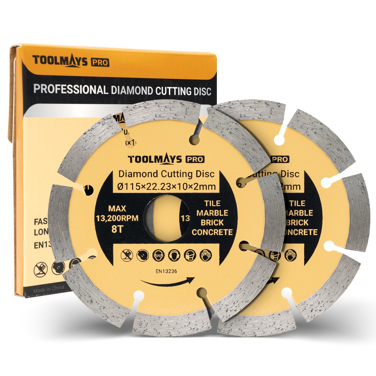 Toolmays 2-Pack 115mm Diamond Cutting Discs For Angle Grinder, Segmented Blades For Concrete, Granite, Stone, Brick, Masonry
