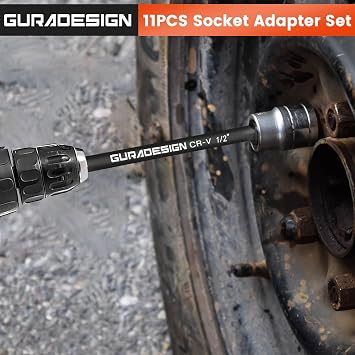 GURADESIGN 11-Piece Impact Socket Adapter Set for Drill, 3-Inch and 6-Inch Hex Shank, Socket to Drill Adapter 1/4