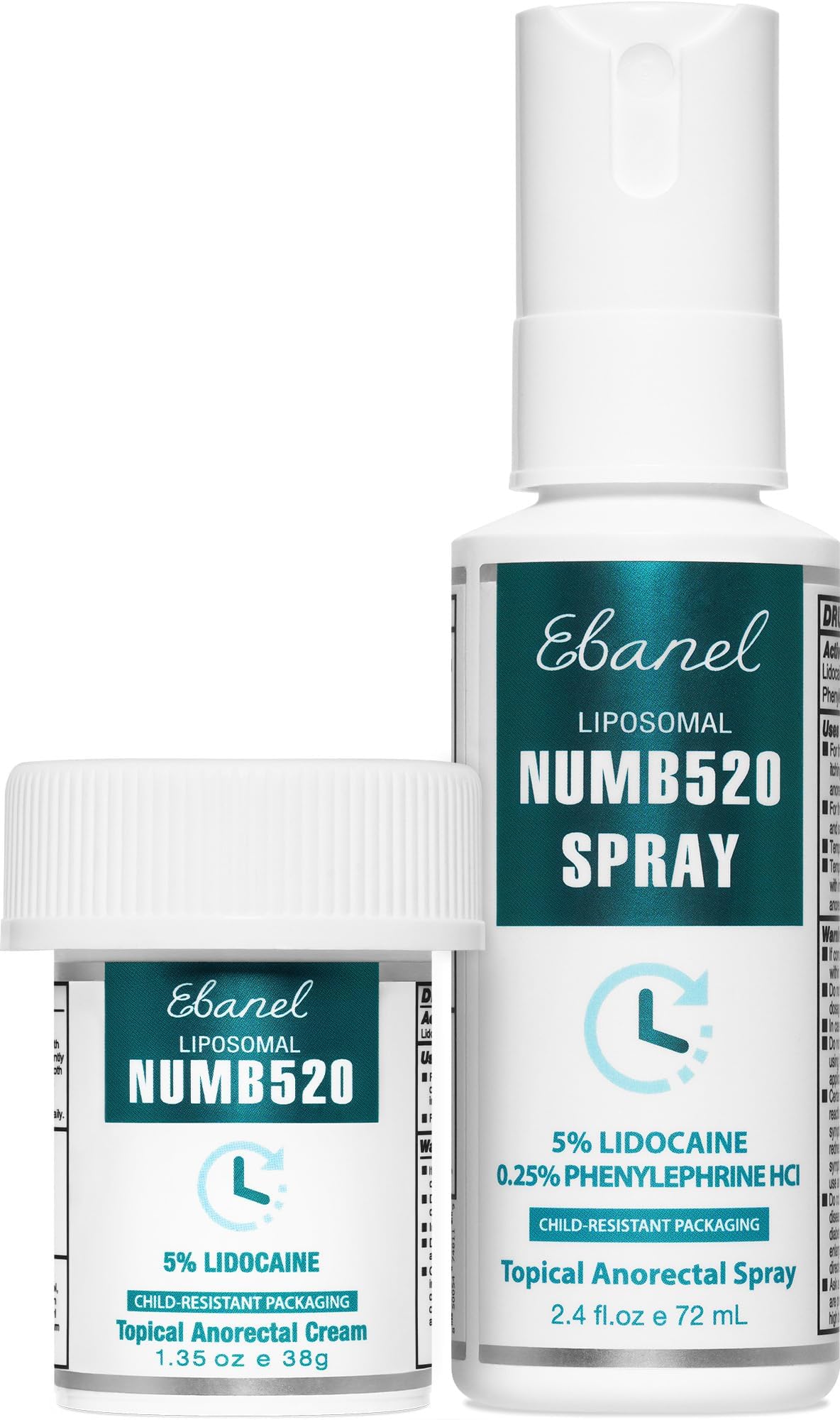 Ebanel Set of 5% Lidocaine Numbing Cream and 5% Lidocaine Spray Pain Relief Numbing Spray for Skin, Maximum Strength Topical Anesthetic to Numb Pain Burn Itch for Local and Anorectal Uses