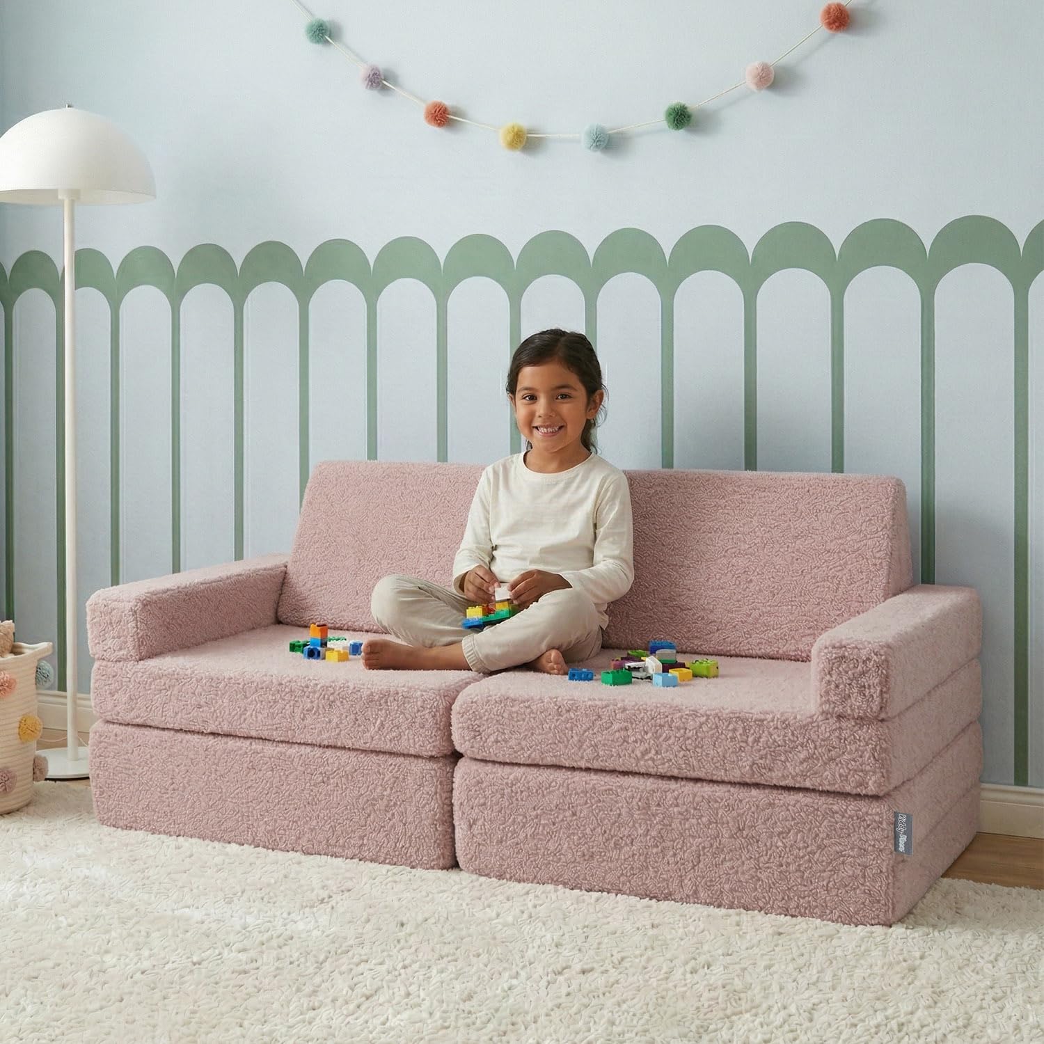 KiddyMoon Sofás Plegables para Niños Funda De Peluche Teddy Sillón Colchón Infantil Plegable, Rosa,Sofás