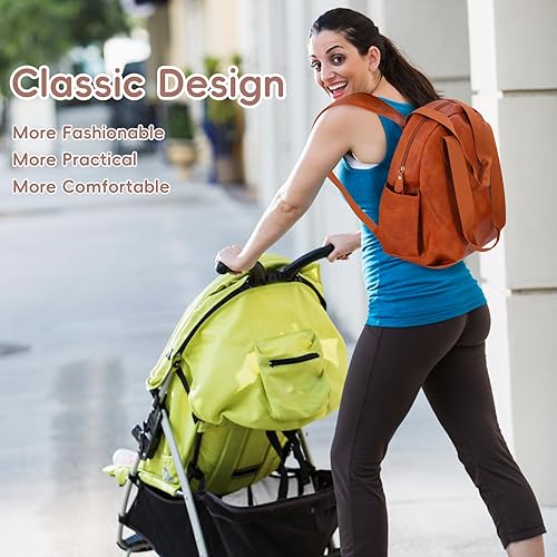Miniatura 7 de Elegante mochila para pañales, bolsa de pañales de cuero de gran capacidad para viaje, bolsa de pañales para mamá, papá, bolso de hombro ligero,