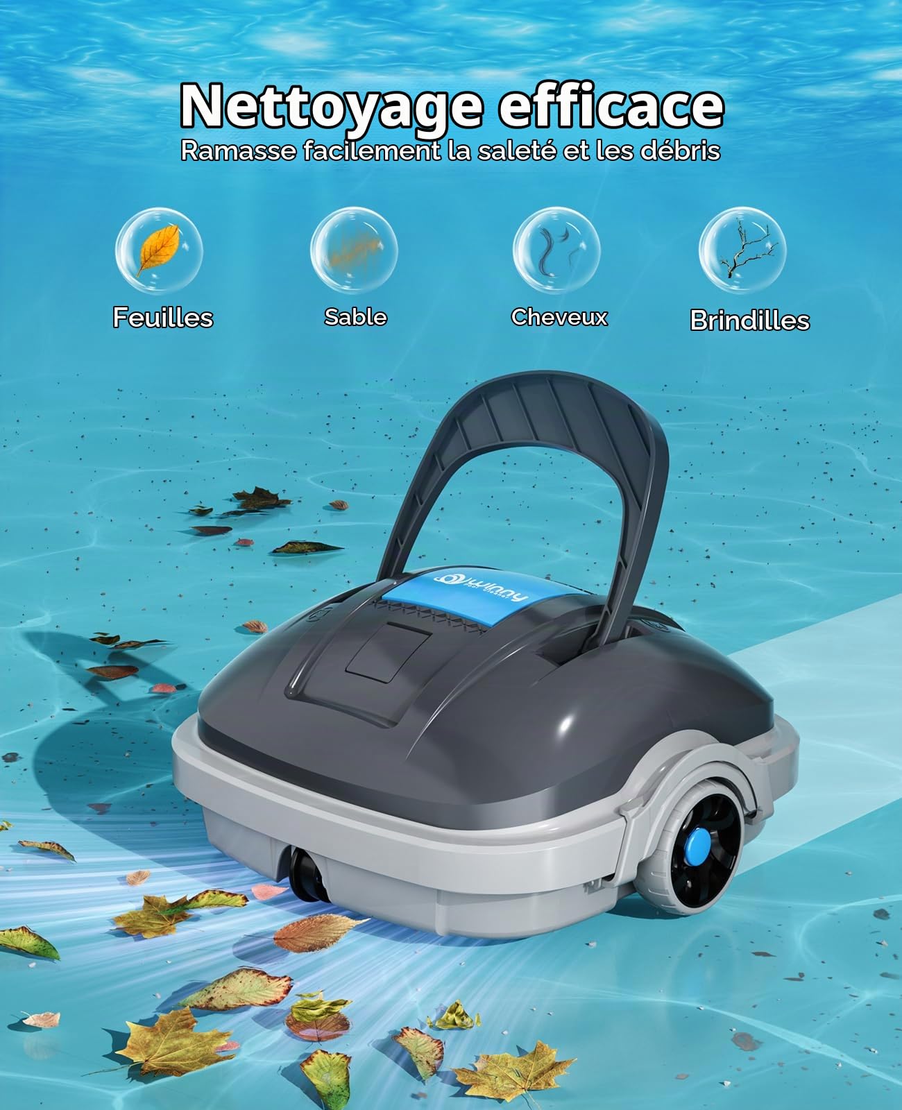 WINNY POOL CLEANER WY1102MAX Robot Piscine sans Fil,100 Min,Stationnement Automatique,Aspirateur Robot Piscine,Filtration 180 µm Aspiration Puissante Robot,pour Piscines Hors Sol 80m²-Gris foncé