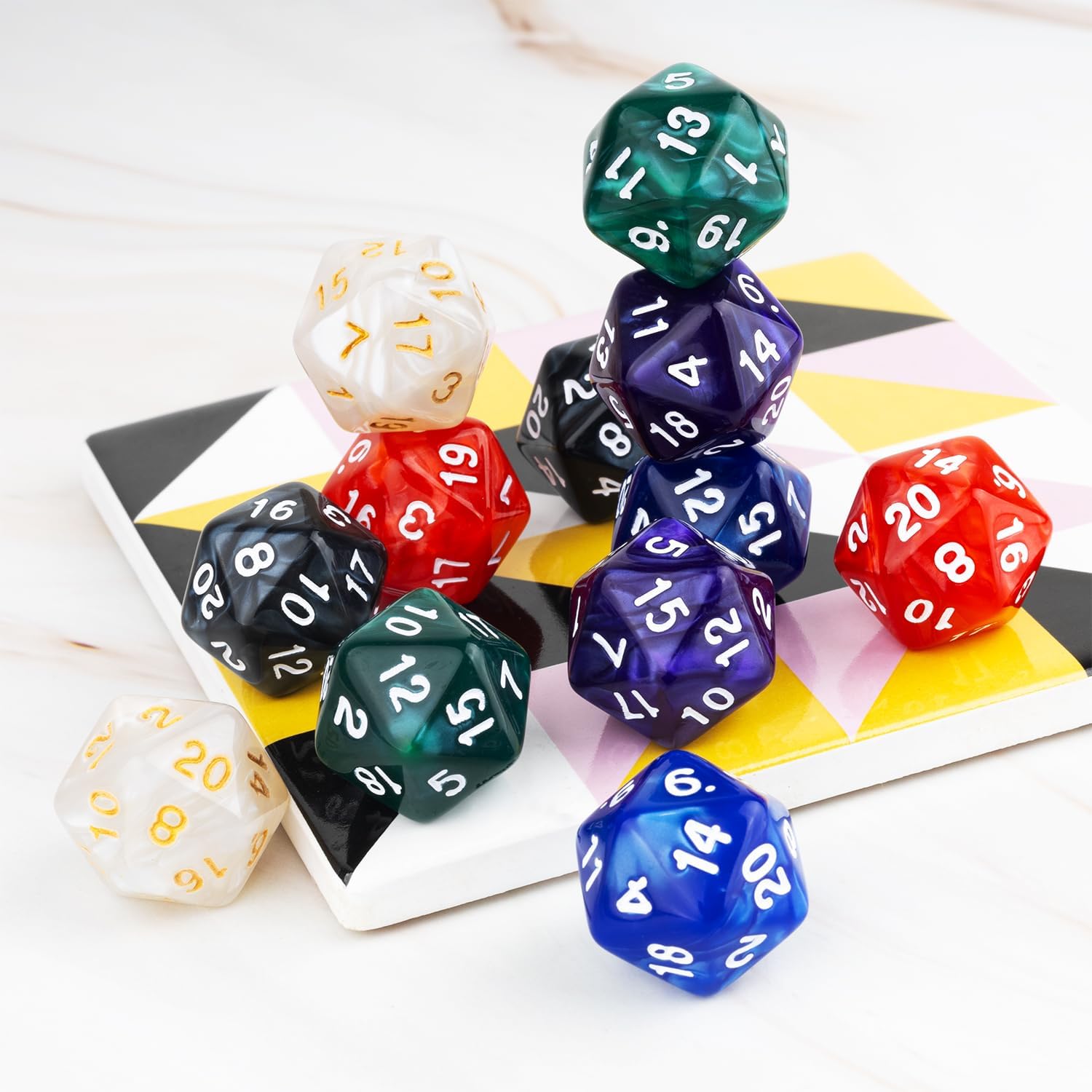 12 Pieces Polyhedral D20 Dice Pearl 20 Sided MTG Dice Set for Magic Cards Gaming, RPG, D&D Accessories