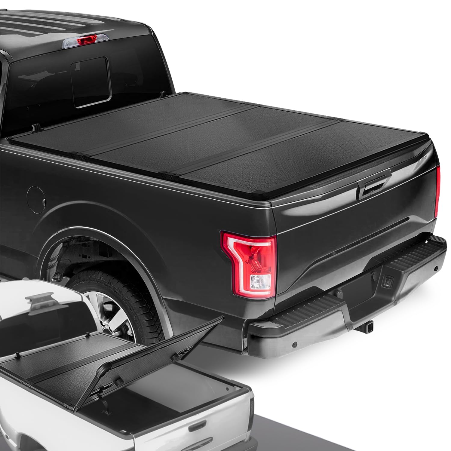 DNA MOTORING New Upgrade Truck Bed Top Hard Solid Tri-Fold Tonneau Cover Compatible with 15-20 Ford F150 5.5Ft Bed, TTC-HARD-015