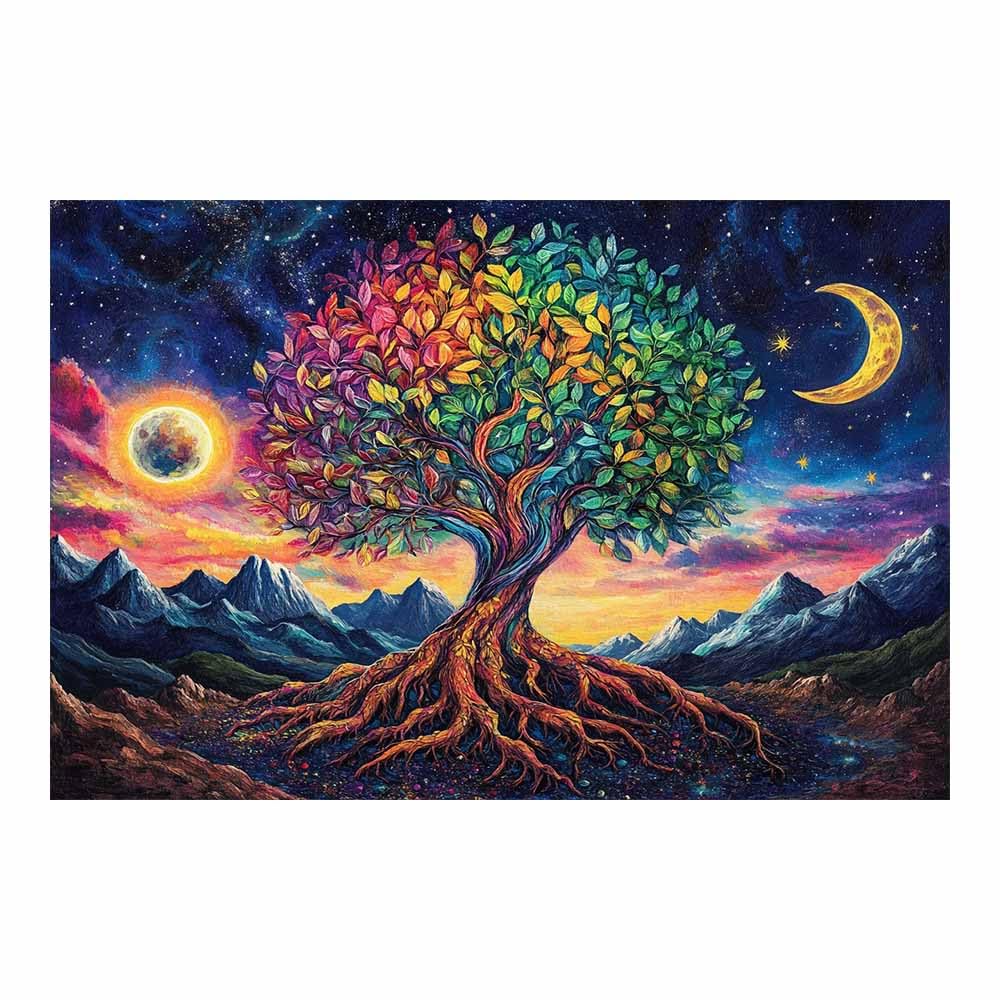 ZAMAEIU Tree of life wall decor Moon-companioned trees On Canvas Prints Poster Pictures for Living Room Bedroom Home Office Wall Decoration(green)-80x120cm Unframed