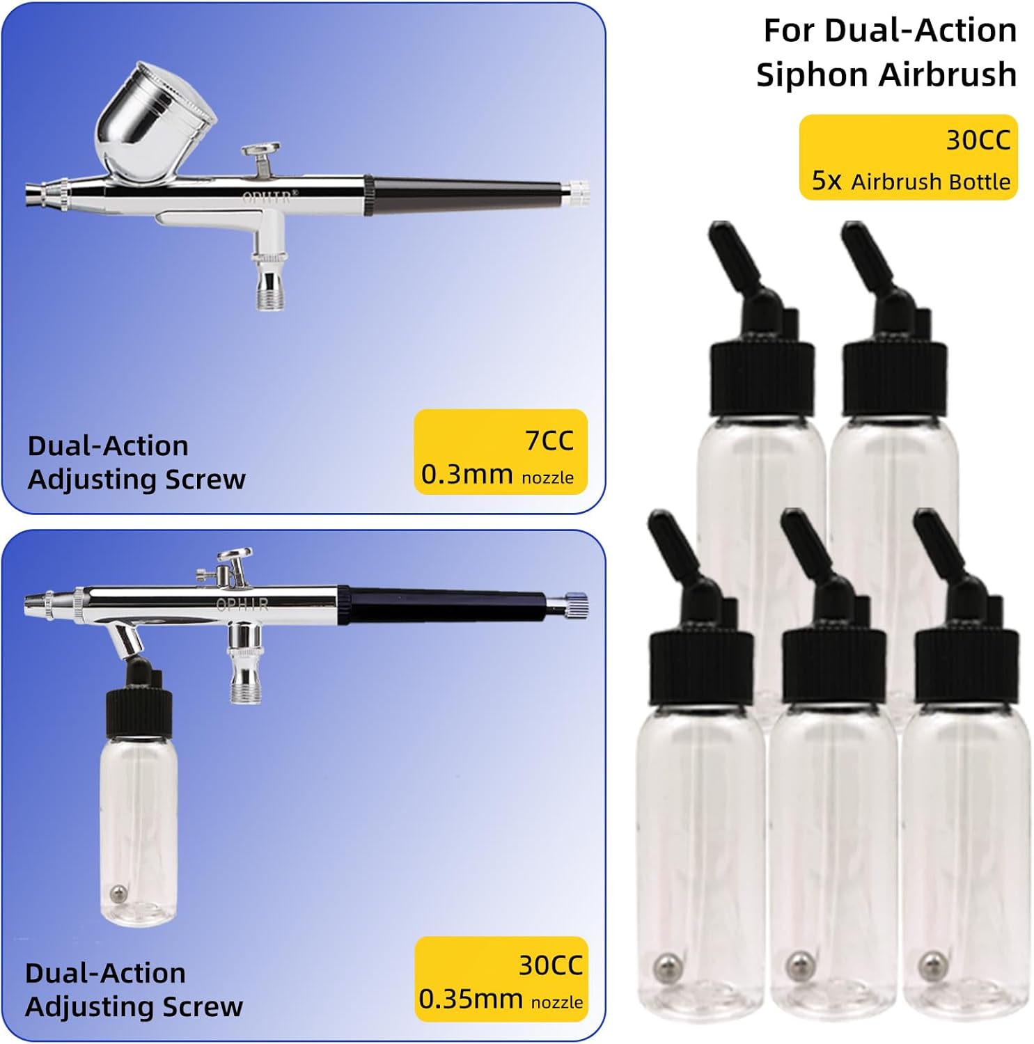 OPHIR 0.3/0.35mm Dual Air Brush Kit with Air Compressor, Cooling Fan, 12 Colors Airbrush Paint & Bottles, Cleaning Tools & Mixing Wheel, Professional Craft & Auto Air Brush Painting Set
