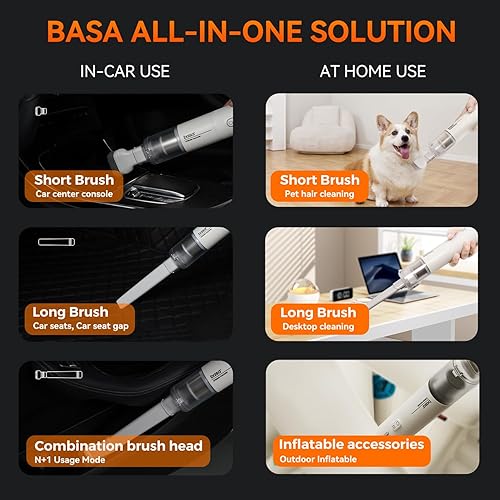 Miniatura 6 de Generic Aspiradora de bolsillo para automóvil, oficina y hogar, mini aspiradora de mano inalámbrica, portátil, blanco, tiempo de ejecución de 13 a