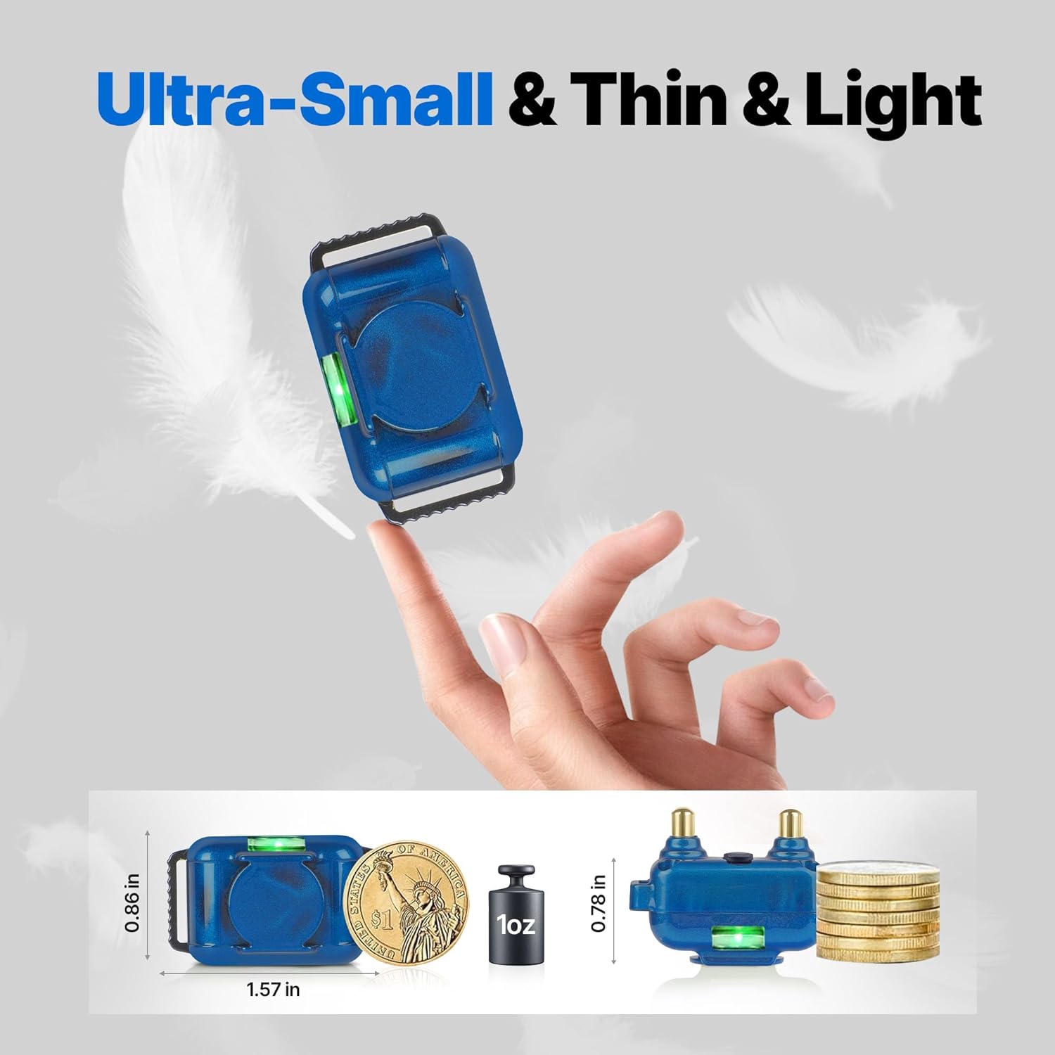 Ultra Small Shock Collar for Small Dogs, Dog Training Collar with Remote for Small Dogs 5-15lbs & Medium Large Dogs, Rechargeable, 2000ft Range, Collar with Beep, Vibration, Safe Shock,Blue