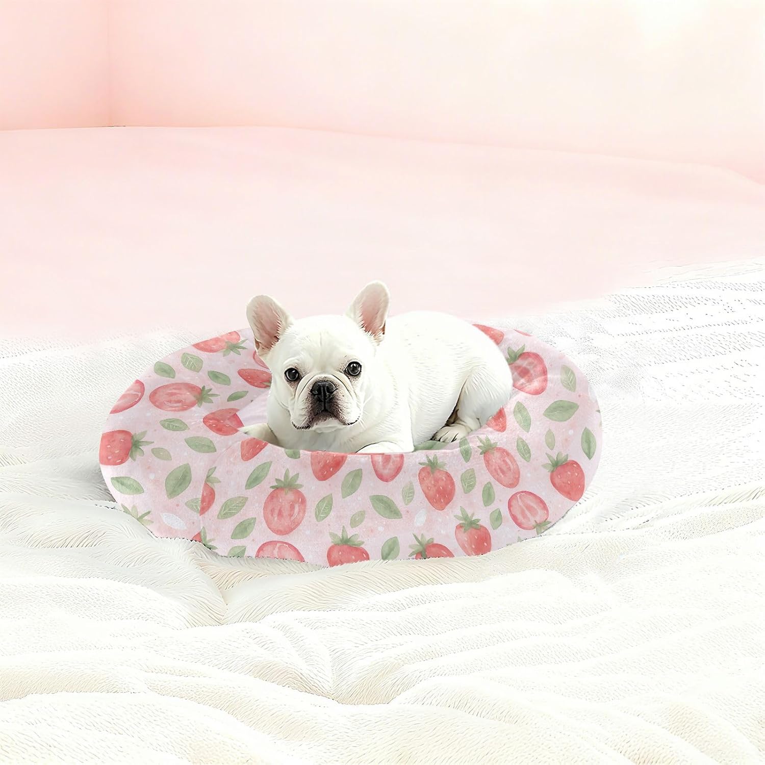 Pet Dog Beds Anti-Slip Fluffy Dog Pillow Bed for Medium Size Pets Supplies M Watercolor Strawberry