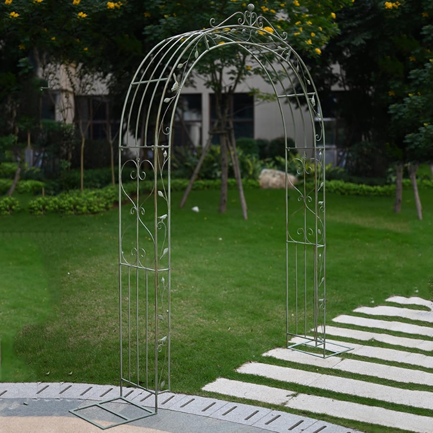 Elegant French Garden Archway, Classic Arbor for Pathways & Entrances, Decorative Trellis for Roses & Vines, Outdoor Patio Support - Green Color