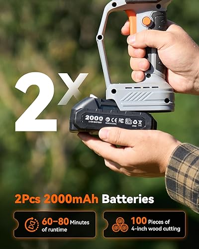 Miniatura 4 de TaskStar Mini motosierra de 8 pulgadas con motor sin escobillas, lubricación automática, una batería de 2.0 Ah y cargador, sierra de podar