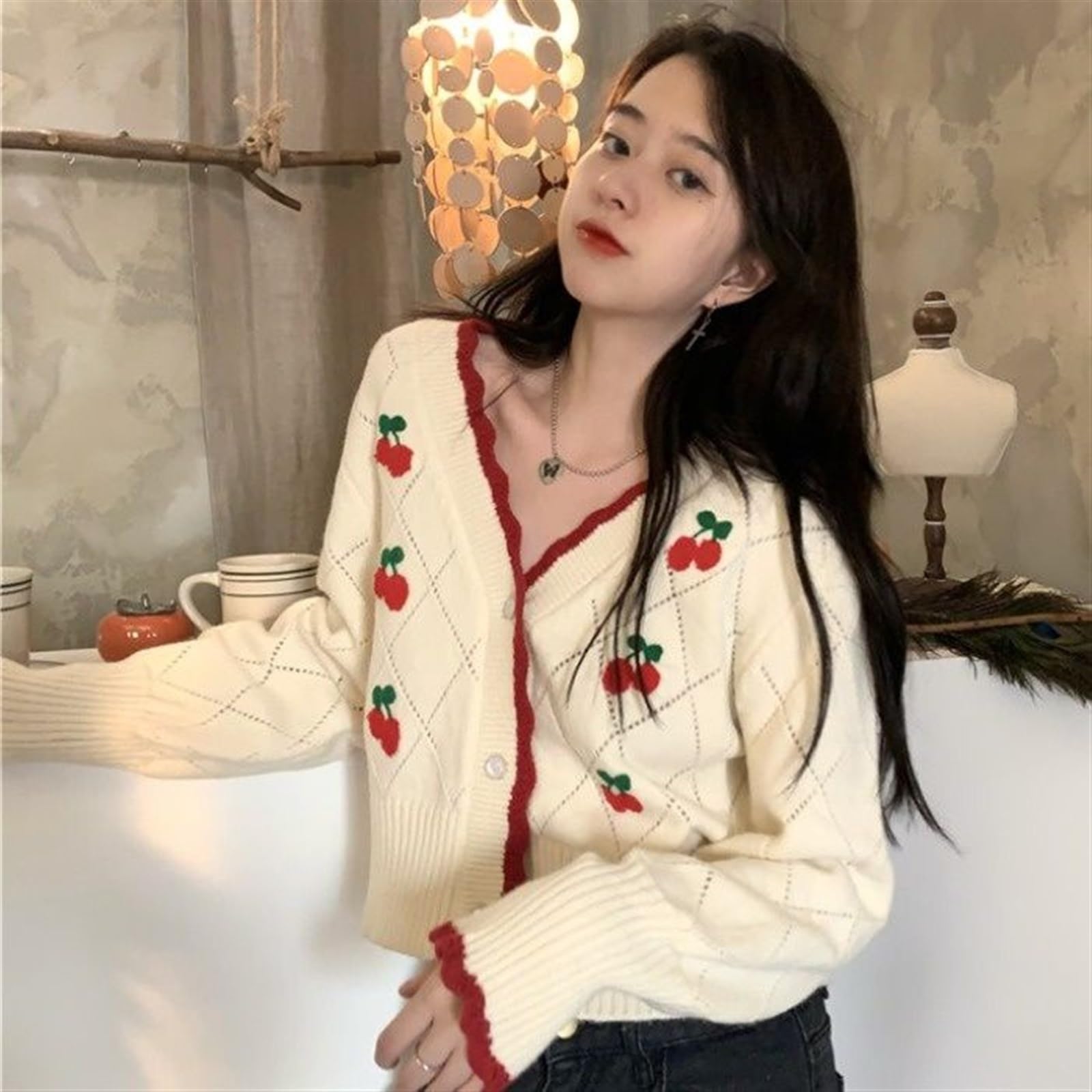 BIRTHDAY BASH♡FRILL SLEEVE CARDIGAN Zzple Sweater Jacket Long Sleeve Top Strawberry Embroidered