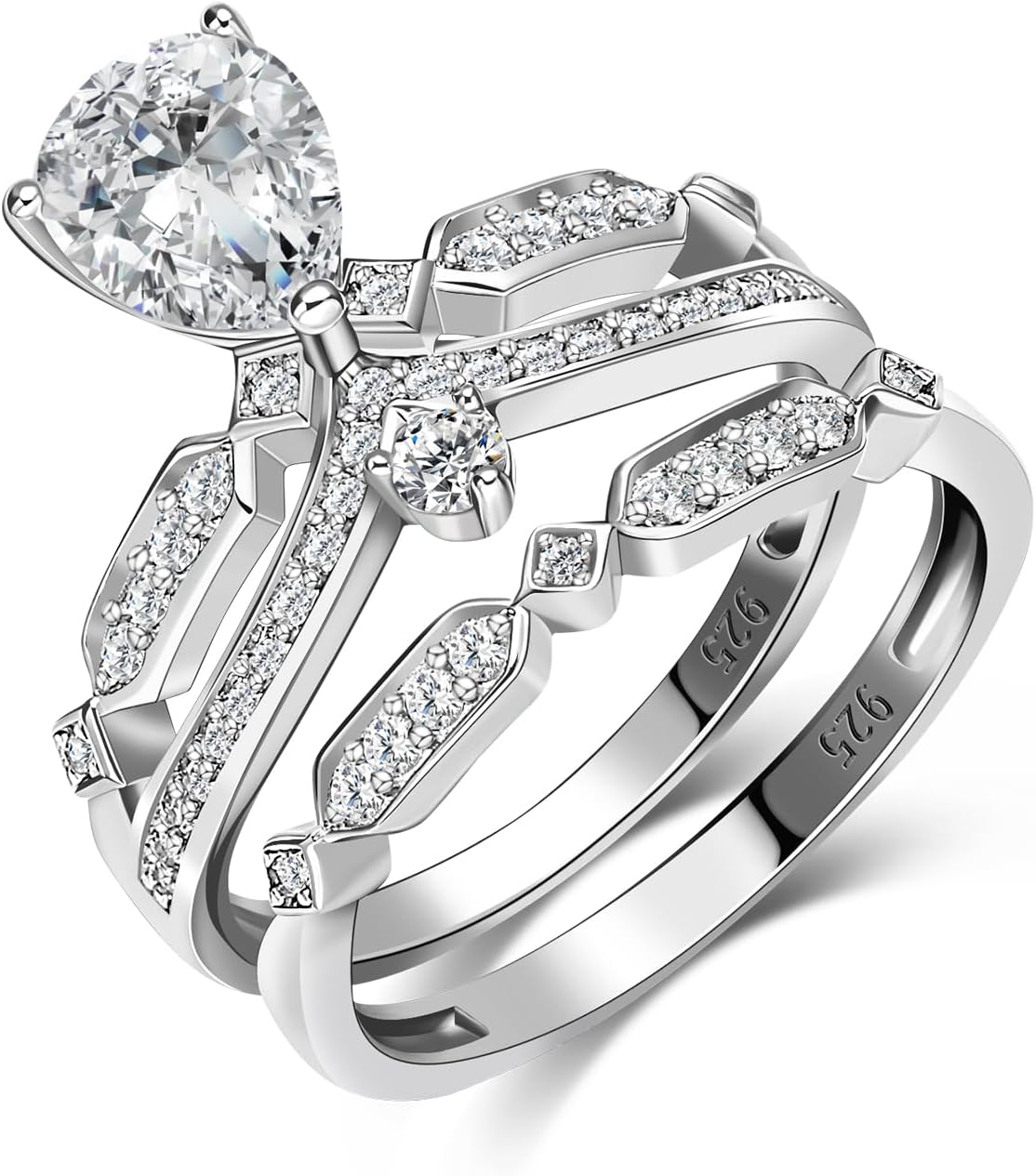 TRENDOLLA 925 Sterling Silver 1.5ct Teardrop Cut Cubic Zirconia Engagement Ring for Women, Size 5-11, Hypoallergenic, Gift for Her (Anniversary, Proposal, Valentine’s Day)(11)