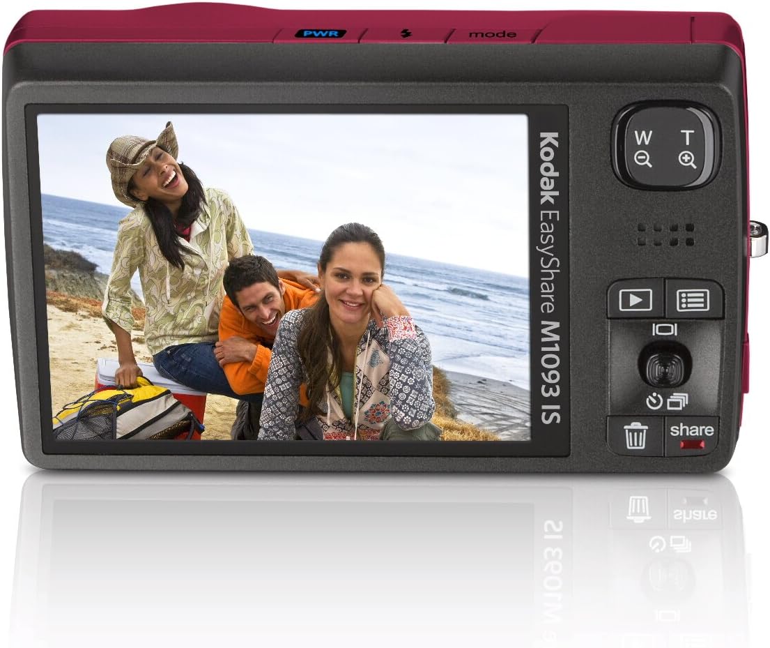 Atrás view de la cámara digital Kodak EasyShare M1093 IS con la pantalla mostrando una imagen.