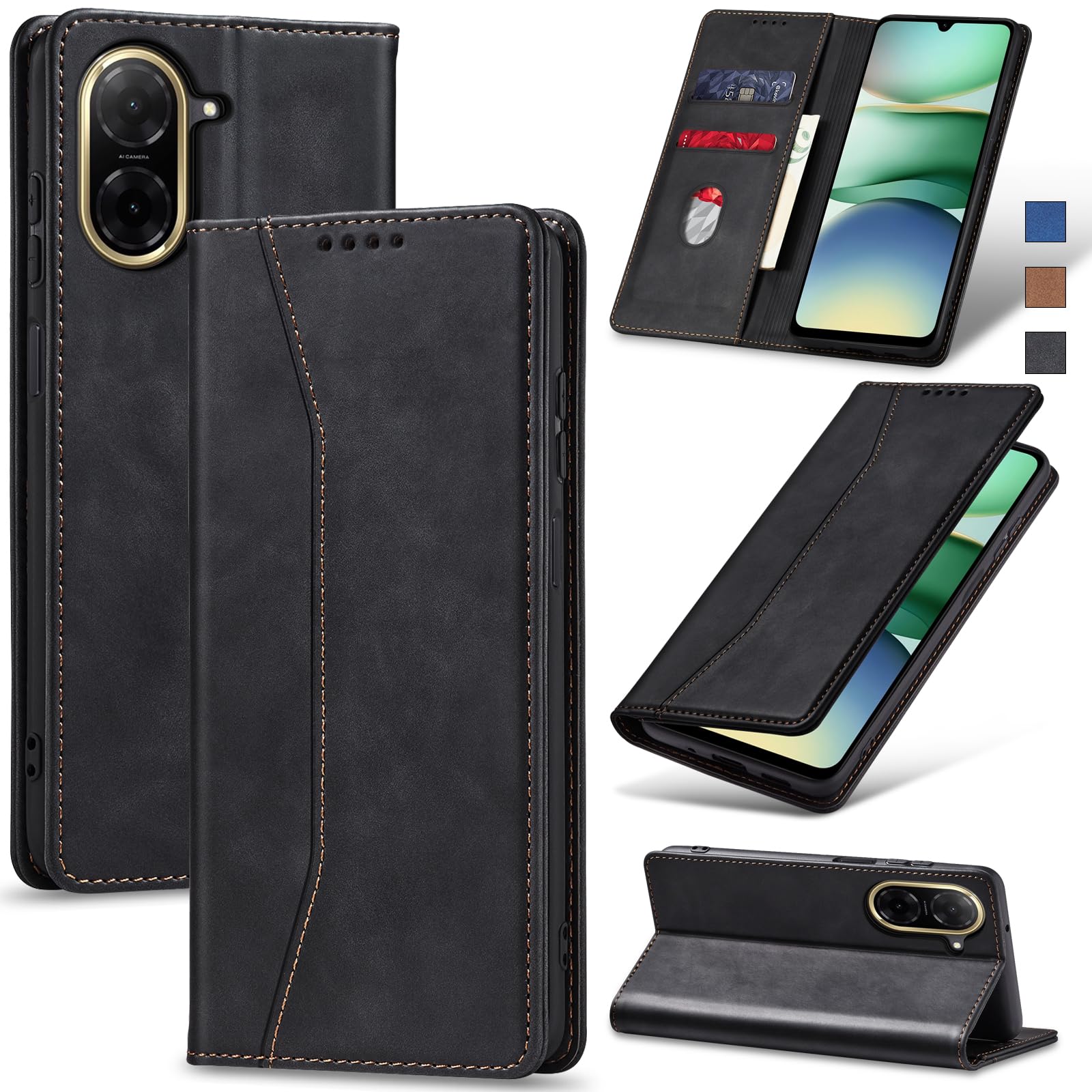 Jasonyu Handyhülle für Xiaomi Redmi A5 4G Hülle Leder Flip Klappbare Stoßfeste Magnetische Premium PU Leder Standfunktion Kartenfächern Schutzhülle Klapphülle,Schwarz