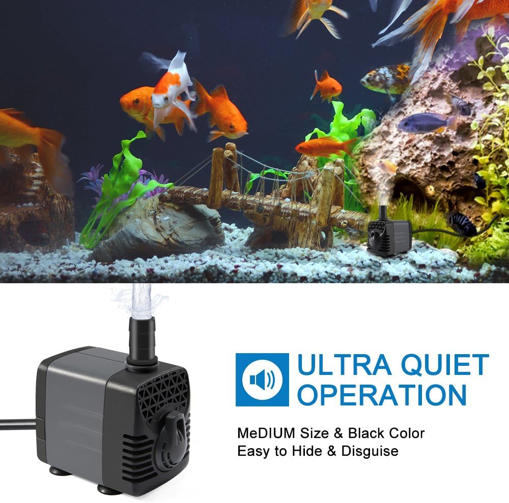 Ankway Upgraded Submersible Water Pump Humanized Rotation Switch with 2 Nozzles for Pond Aquarium Fish Tank Fountain Inline, with 5.9ft (1.8M) Power Cord