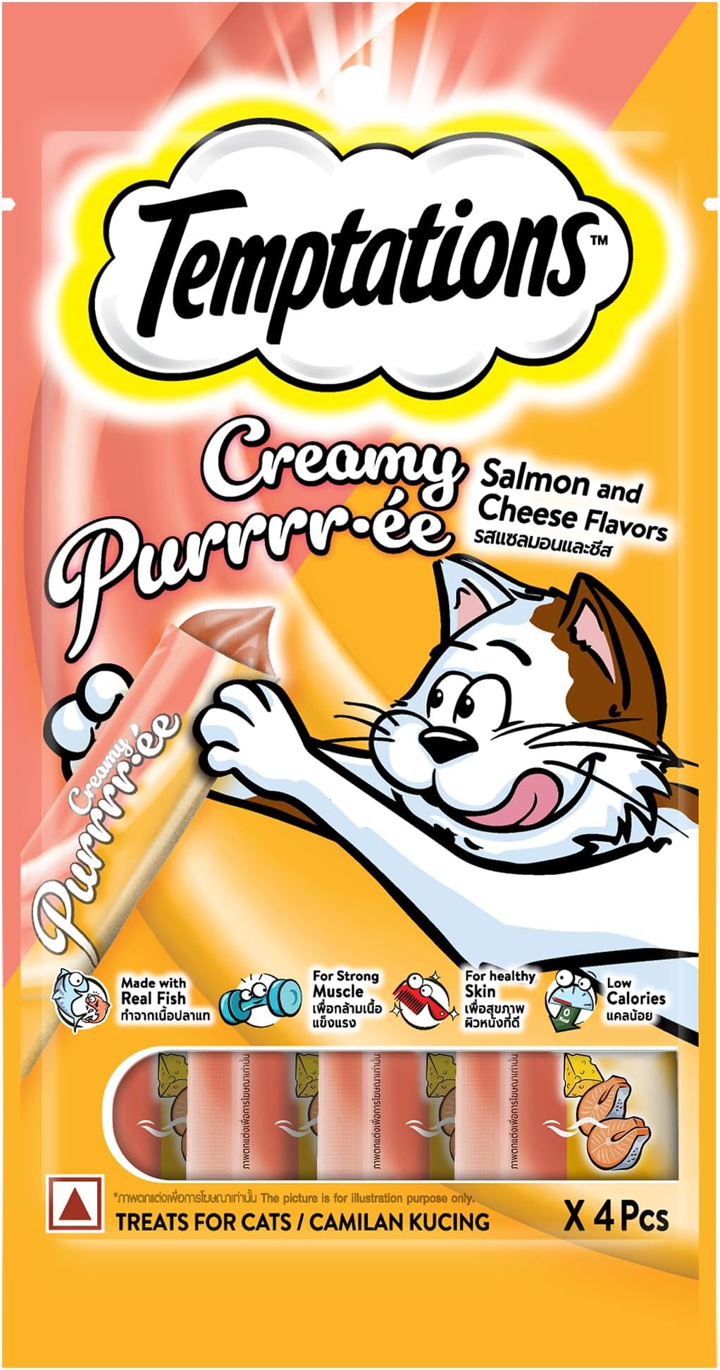 Temptations Creamy Purrrr-Ée, Salmon & Cheese Flavour 48G (4 Pieces), Adult, Cats