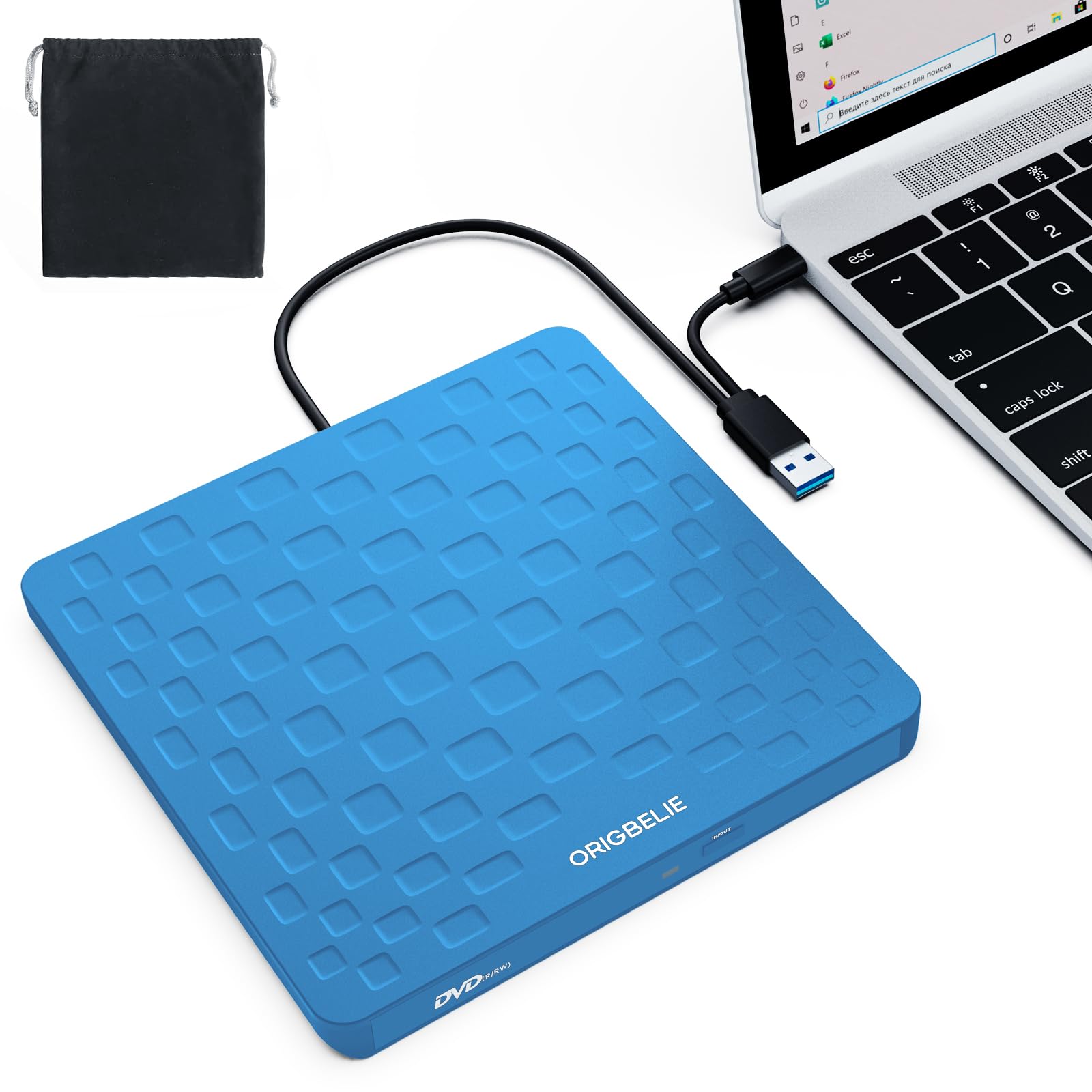 ORIGBELIE External CD DVD Drive for Laptop, USB 3.0 Type-C Ultra Slim 13mm DVD P