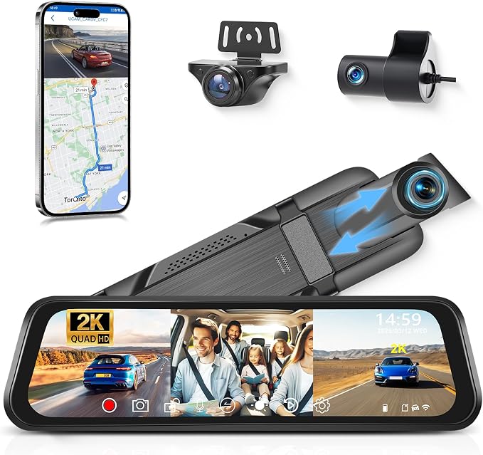 Cámara de Coche VECHTEL 3 Lentes 2K con WiFi y Pantalla Táctil 9.66"